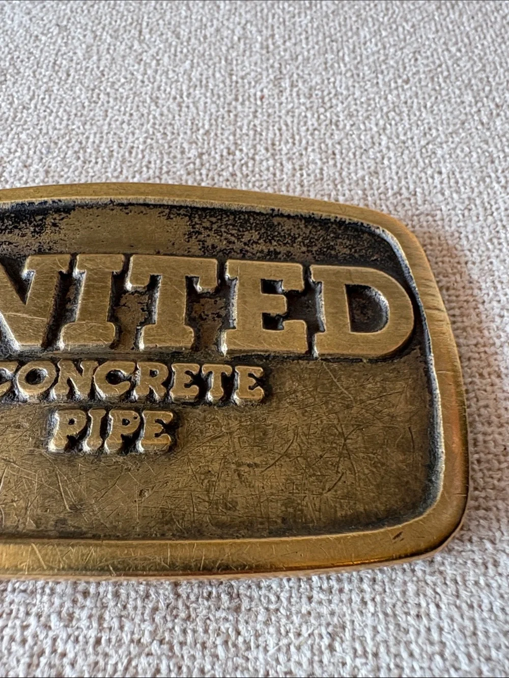 Vtg United Concrete Pipe Belt Buckle Solid Brass DynaBuckle Provo Utah Made USA
